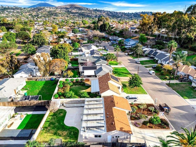 birds eye view of property featuring a residential view and a mountain view