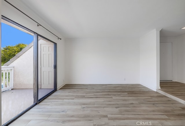 spare room featuring baseboards, a healthy amount of sunlight, and light wood-type flooring