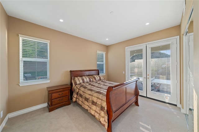 2514 Bulrush Cir, Corona, CA 92882 - bedroom featuring french doors, light colored carpet, access to exterior, baseboards, and recessed lighting