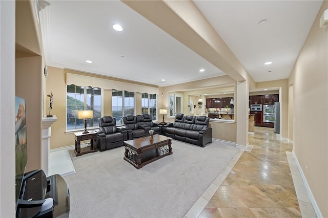 2514 Bulrush Cir, Corona, CA 92882 - living room featuring baseboards, recessed lighting, and ornamental molding