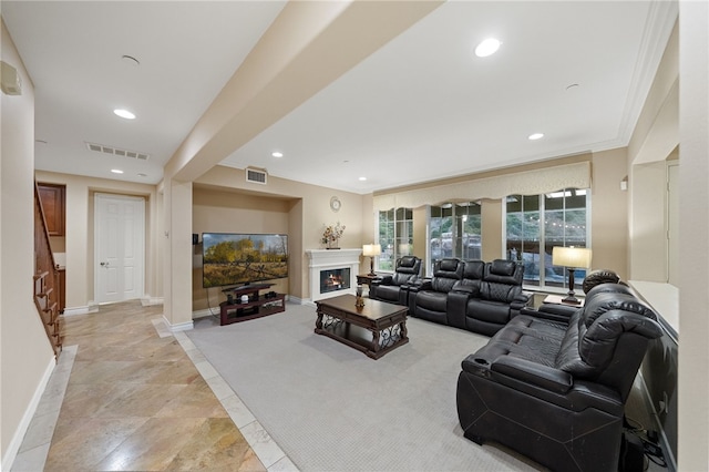 2514 Bulrush Cir, Corona, CA 92882 - living area with recessed lighting, baseboards, stone tile floors, stairs, and a warm lit fireplace