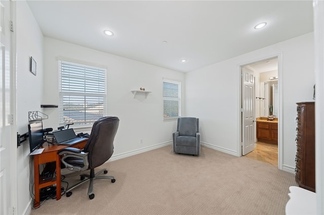 2514 Bulrush Cir, Corona, CA 92882 - office featuring light colored carpet, baseboards, and recessed lighting