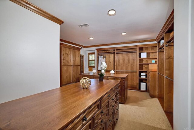 interior space with visible vents and light carpet