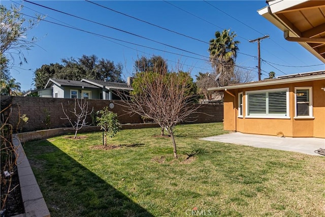 view of yard with a patio area and a fenced backyard