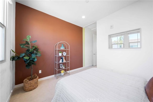 bedroom with baseboards, carpet floors, and recessed lighting