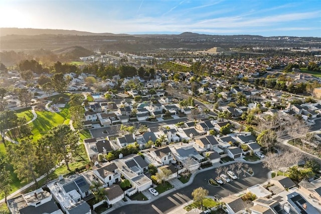 aerial view featuring a residential view and a mountain view