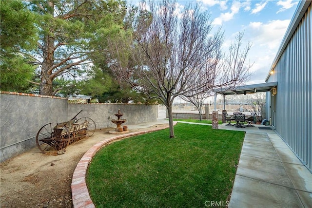 view of yard with a patio area and a fenced backyard