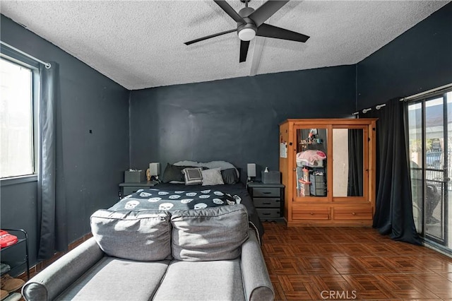 2359 Glover Pl, Los Angeles, CA 90031 - bedroom with a textured ceiling, ceiling fan, and vaulted ceiling
