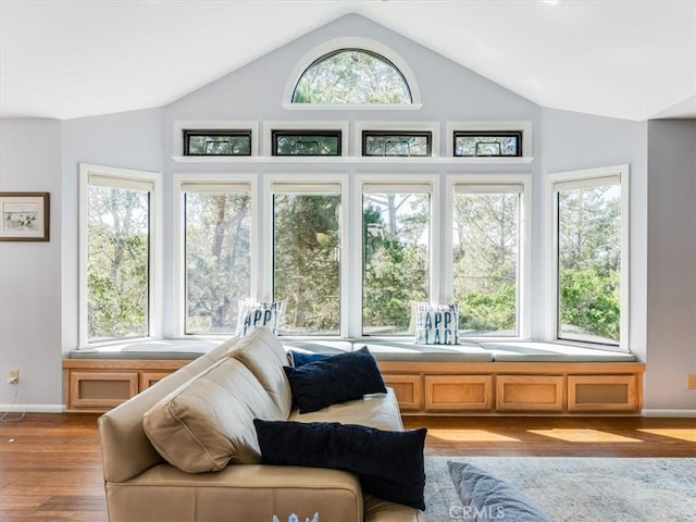 sunroom / solarium with lofted ceiling and a wealth of natural light