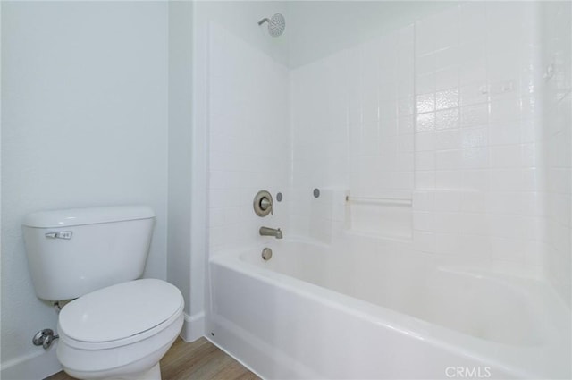 full bathroom with toilet and wood finished floors