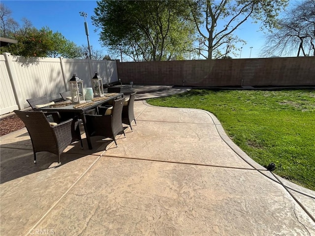 view of patio / terrace featuring outdoor dining space and a fenced backyard