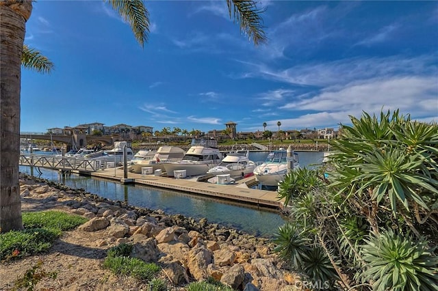 view of dock featuring a water view