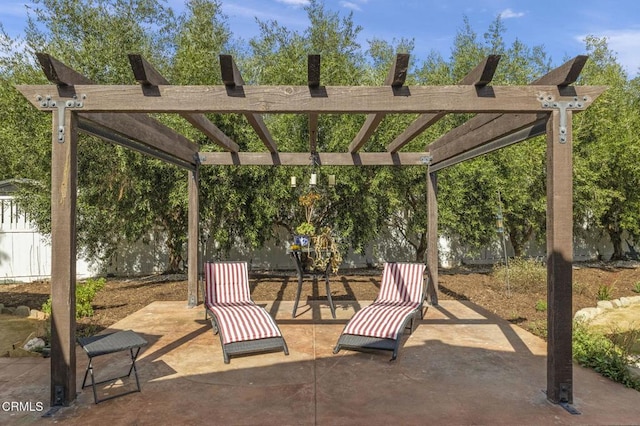 view of patio with a fenced backyard and a pergola