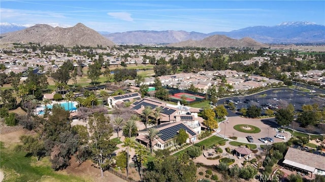 birds eye view of property featuring a residential view and a mountain view