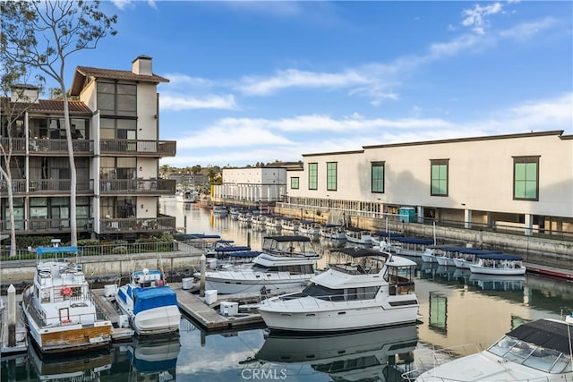 view of dock with a water view