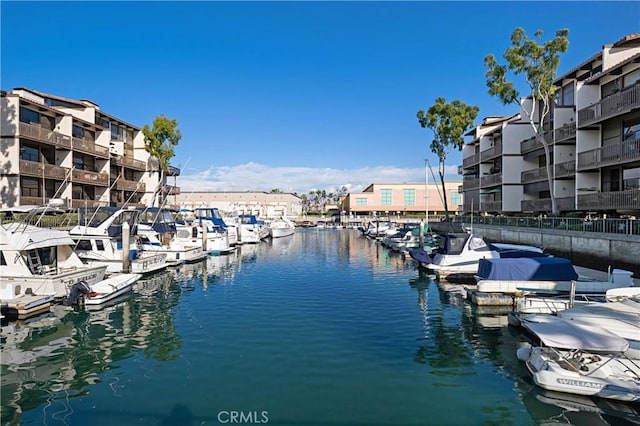 dock area with a water view