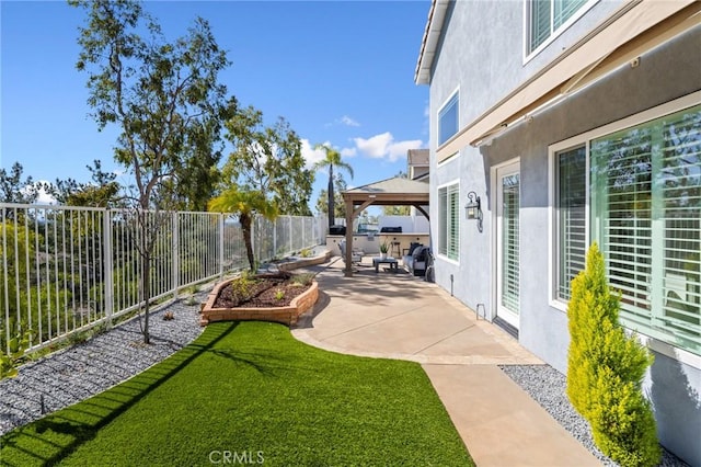 view of yard with a fenced backyard and a patio area