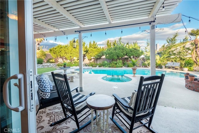 view of patio / terrace featuring fence and a fenced in pool