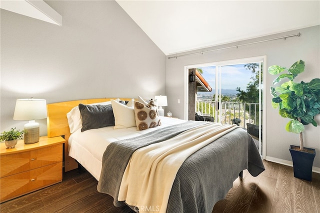 29416 Port Royal Way, Laguna Niguel, CA 92677 - bedroom featuring access to outside, vaulted ceiling, and dark wood-style flooring