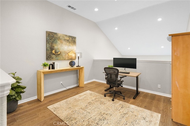 29416 Port Royal Way, Laguna Niguel, CA 92677 - office area featuring wood finished floors, lofted ceiling, baseboards, and recessed lighting