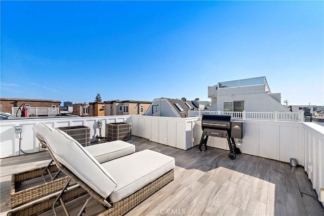 725 Dover Ct, San Diego, CA 92109 - wooden terrace featuring central AC unit and a residential view