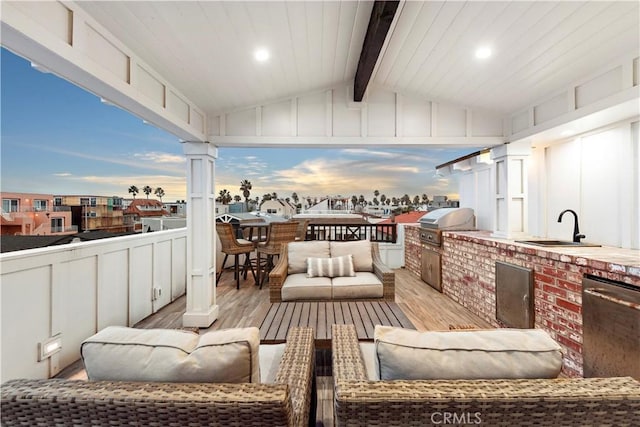 725 Dover Ct, San Diego, CA 92109 - interior space featuring exterior kitchen, a wooden deck, area for grilling, and a sink