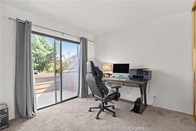 home office with carpet and baseboards