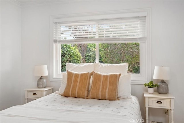 bedroom with crown molding