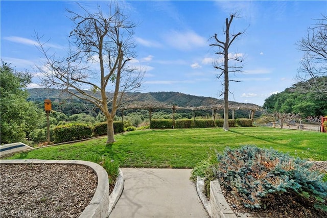 surrounding community featuring a lawn and a mountain view