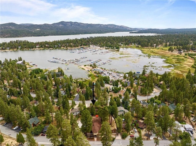 aerial view with a water and mountain view