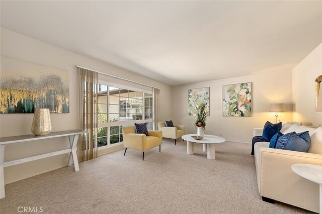 living area with carpet flooring