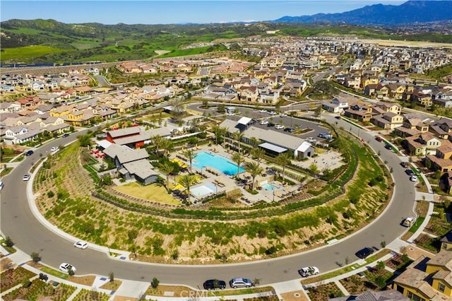 aerial view with a residential view and a mountain view