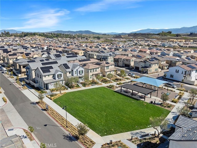 birds eye view of property featuring a residential view and a mountain view