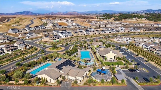 aerial view featuring a residential view and a mountain view