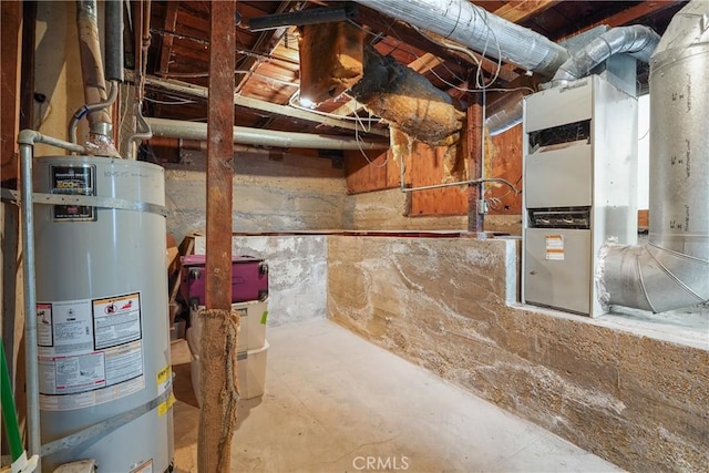 utility room with heating unit and secured water heater