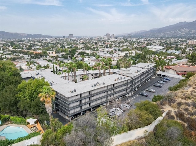 drone / aerial view featuring a mountain view