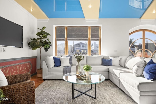 living room with wood finished floors