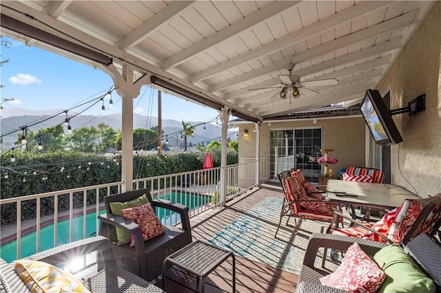 3104 Altura Ave, La Crescenta, CA 91214 - view of patio featuring a ceiling fan, a mountain view, and an outdoor living space