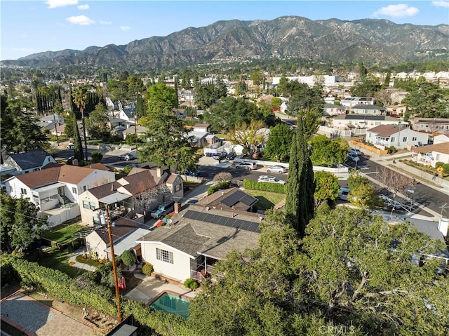 bird's eye view featuring a mountain view and a residential view