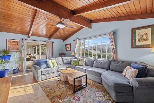 3104 Altura Ave, La Crescenta, CA 91214 - tiled living area featuring wood ceiling and ceiling fan