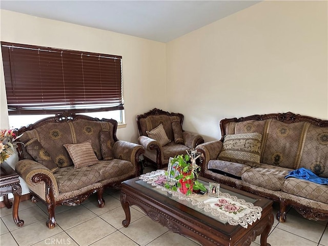 living area featuring tile patterned floors