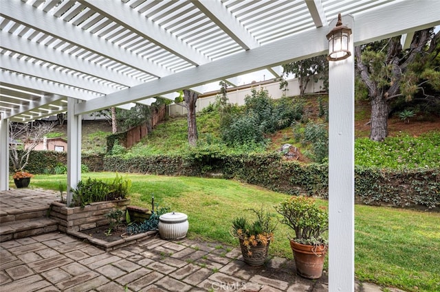 view of patio with fence and a pergola