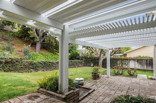 view of patio with a pergola and a fenced backyard