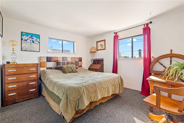 bedroom featuring multiple windows and carpet flooring