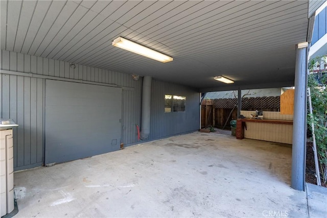 garage with metal wall