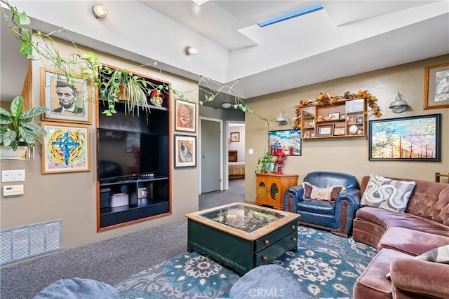 carpeted living area featuring visible vents