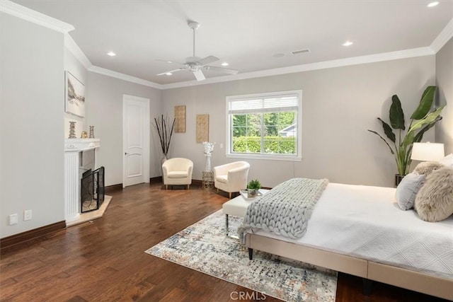 4976 Odessa Ave, Encino, CA 91436 - bedroom with recessed lighting, crown molding, and dark wood finished floors