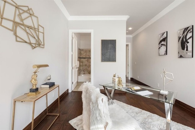 4976 Odessa Ave, Encino, CA 91436 - office area with recessed lighting, ornamental molding, wood-type flooring, and baseboards
