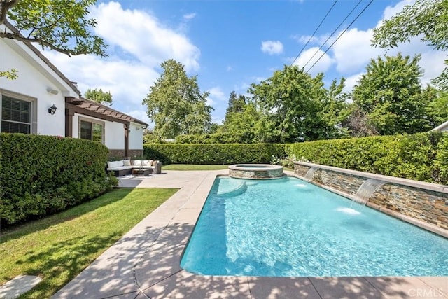 4976 Odessa Ave, Encino, CA 91436 - view of pool featuring outdoor lounge area, a fenced in pool, an in ground hot tub, and a patio area
