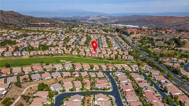 aerial view featuring a residential view and a mountain view